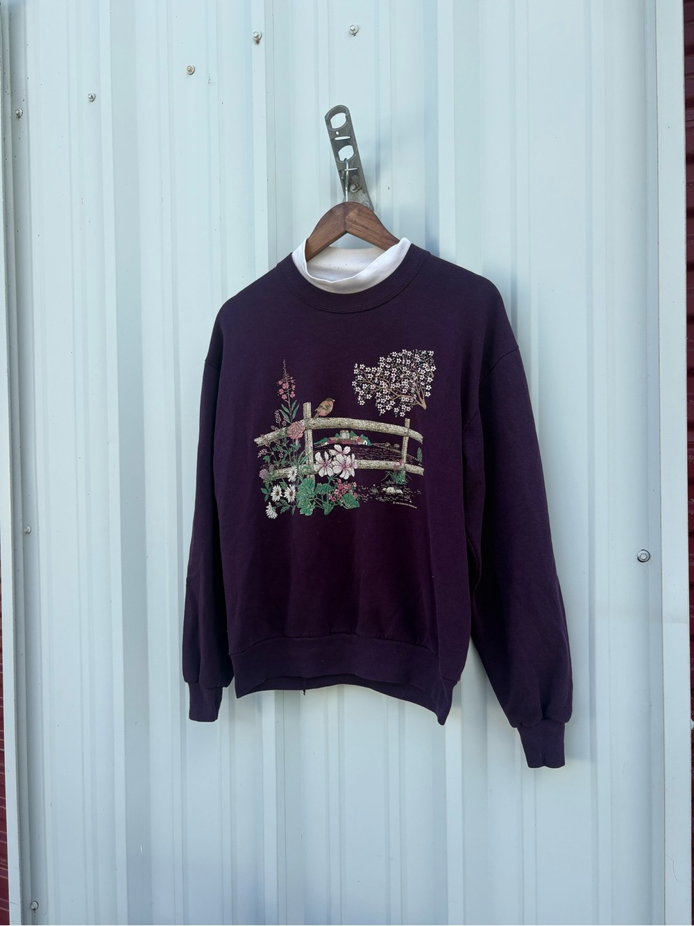 VTG Bird Nature  Sweatshirt Women's M Purple Relaxed Pullover 90s